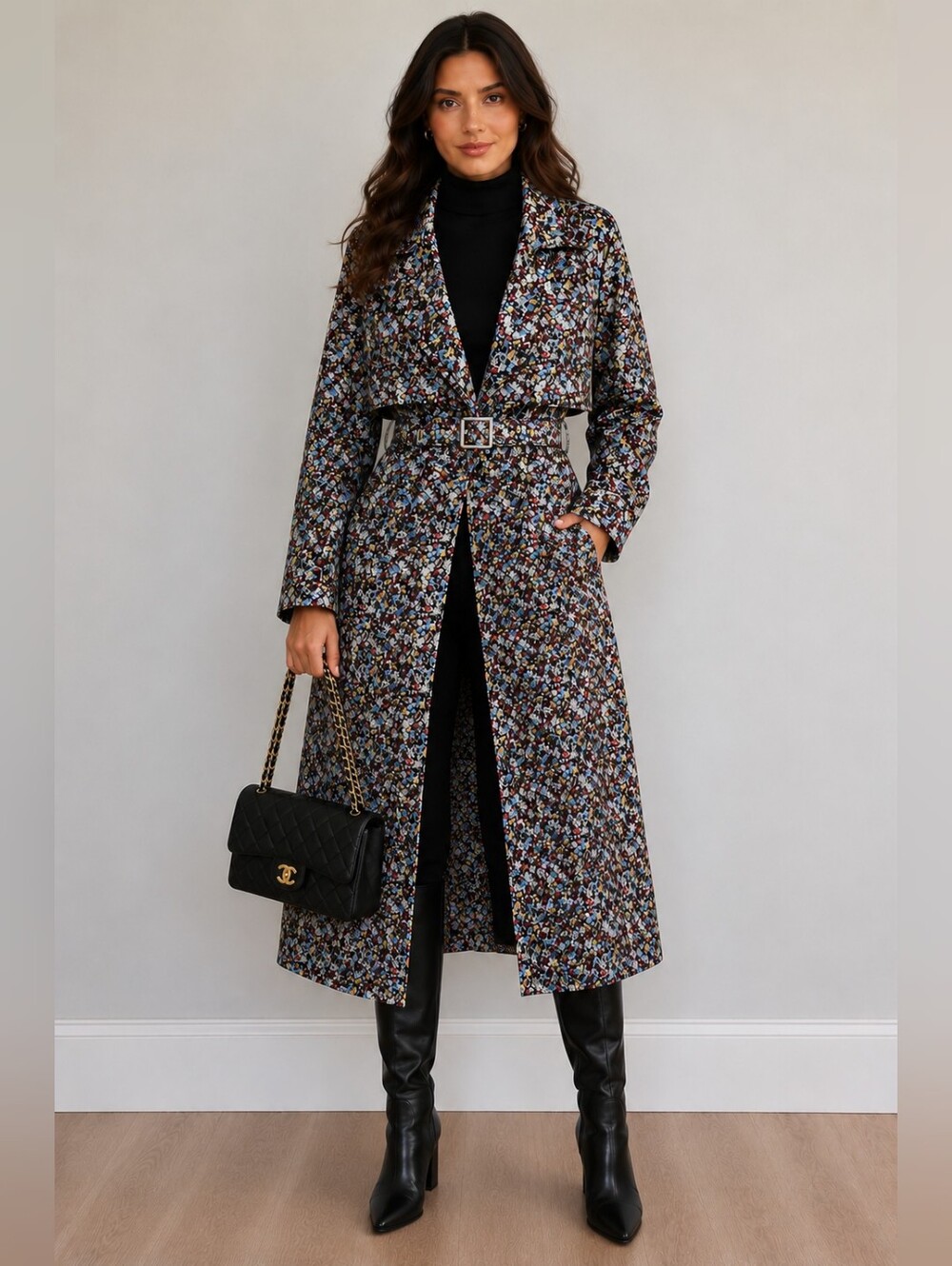 NWOT $1,925 Victoria Beckham Multicolor Floral Pockets Belted Trench Coat Sz 2